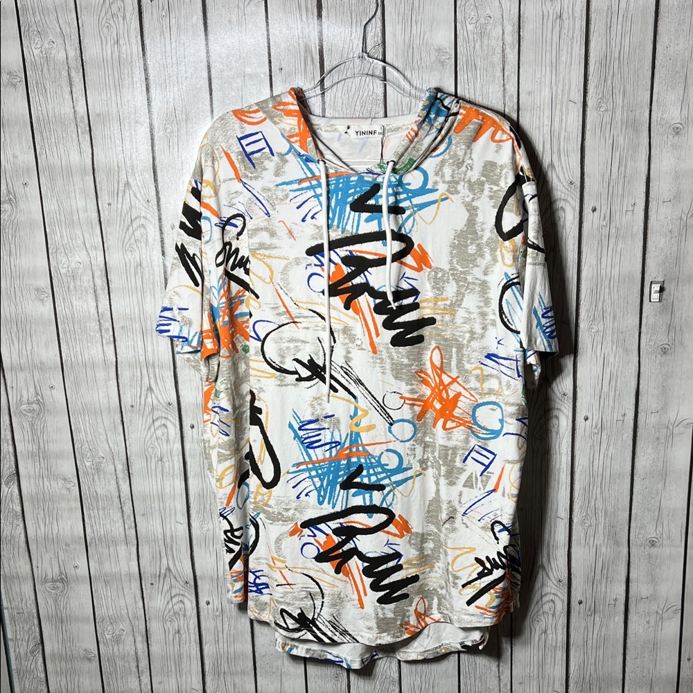 Timing printed hooded short sleeve shirt size 2xl